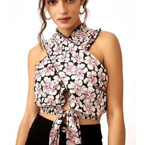 NWT Anthropologie Let Me Be Twisted Halter Floral Top - Large